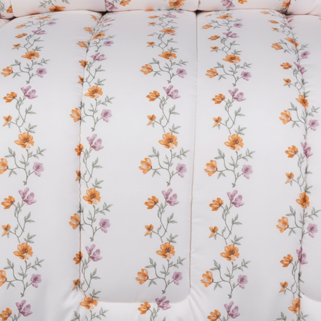 Fleur Line Queen Comforter Set w/ Fitted Sheet & 4 Pillow Covers - Orange/White (6 Piece Set)