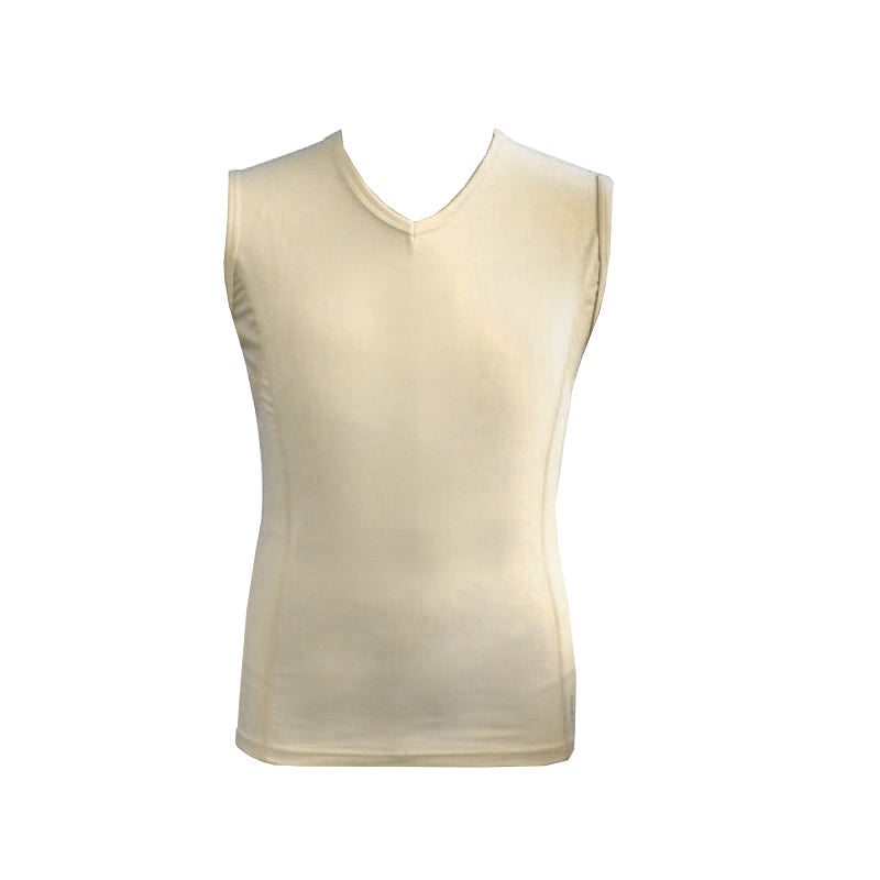Sfida Mens Compression V Neck Tank Top - Beige (Sports Base Layer)