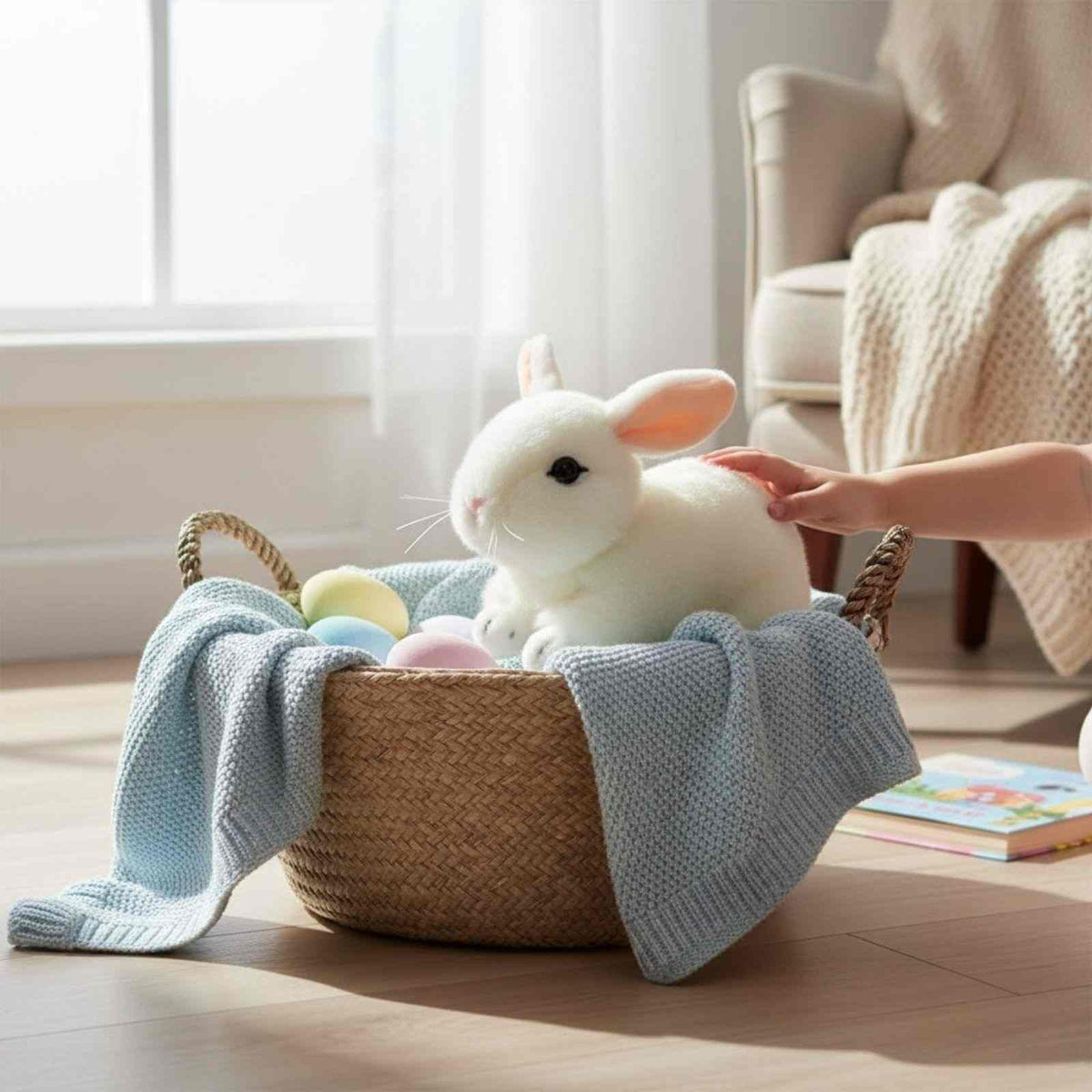 Bocchetta Cotton 25cm Standing Bunny Rabbit Plush Toy - White (Realistic Stuffed Animal Easter Gift)
