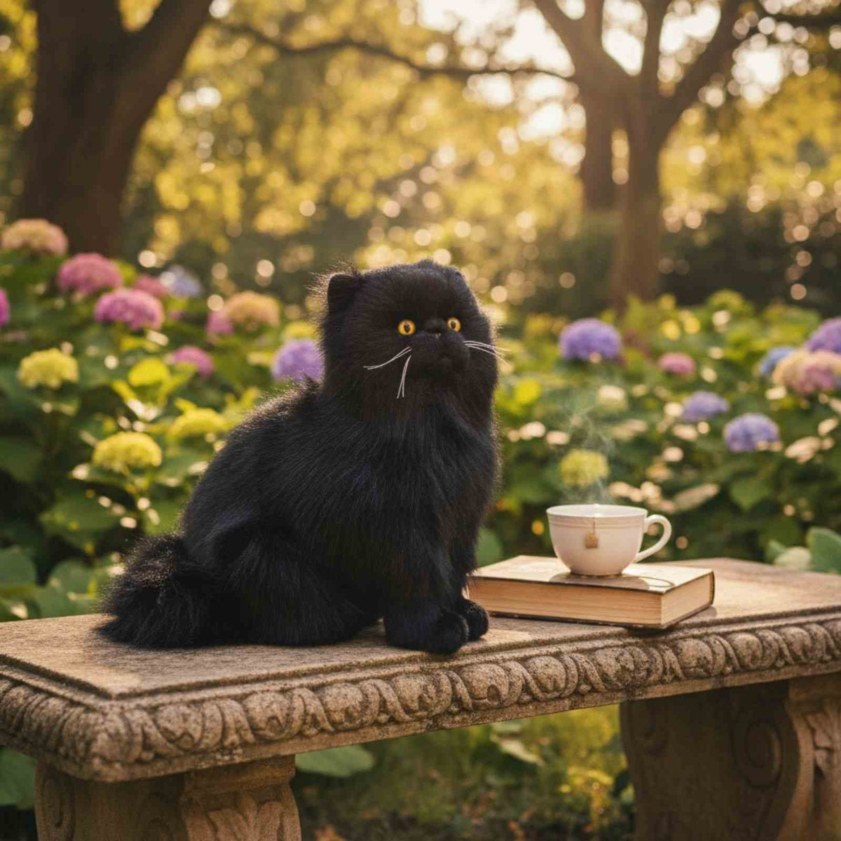 Bocchetta Crystal 34cm Sitting Black Cat Plush Toy (Realistic Stuffed Animal Cat Gift)