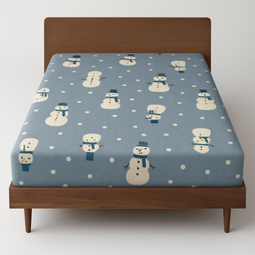 King Luxury 100% Cotton Flannelette Fitted Bed Sheet Flannel - Snowman