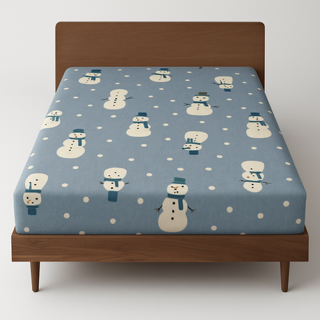 Queen Luxury 100% Cotton Flannelette Fitted Bed Sheet Flannel - Snowman