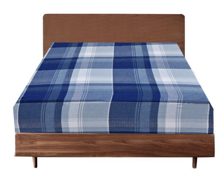 Queen Luxury 100% Cotton Flannelette Fitted Bed Sheet - Blue Check Print