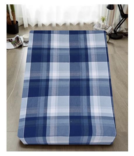 Queen Luxury 100% Cotton Flannelette Fitted Bed Sheet - Blue Check Print