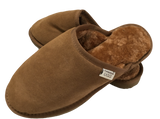 Mens Australian Merino Wool Sheepskin Slippers - Chestnut (100% Slip-On Scuffs for Winter)