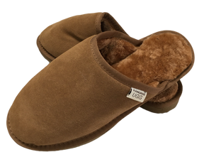 Mens Australian Merino Wool Sheepskin Slippers - Chestnut (100% Slip-On Scuffs for Winter)