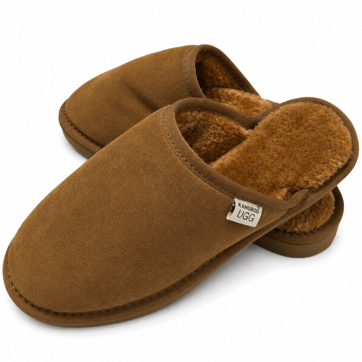 Mens Australian Merino Wool Sheepskin Slippers - Chestnut (100% Slip-On Scuffs for Winter)