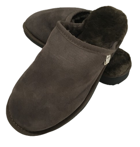 Mens Australian Merino Wool Sheepskin Slippers - Chocolate Brown (100% Slip-On Scuffs for Winter)