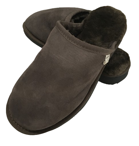 Mens Australian Merino Wool Sheepskin Slippers - Chocolate Brown (100% Slip-On Scuffs for Winter)
