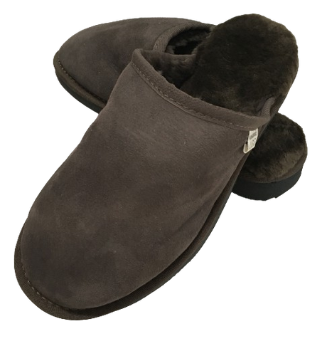 Mens Australian Merino Wool Sheepskin Slippers - Chocolate Brown (100% Slip-On Scuffs for Winter)