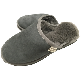 Mens Australian Merino Wool Sheepskin Slippers - Grey (100% Slip-On Scuffs for Winter)