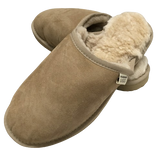 Mens Australian Merino Wool Sheepskin Slippers - Sand (100% Slip-On Scuffs for Winter)