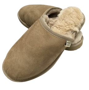 Mens Australian Merino Wool Sheepskin Slippers - Sand (100% Slip-On Scuffs for Winter)