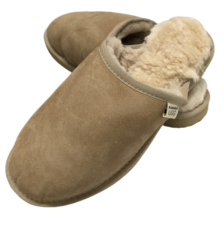 Mens Australian Merino Wool Sheepskin Slippers - Sand (100% Slip-On Scuffs for Winter)