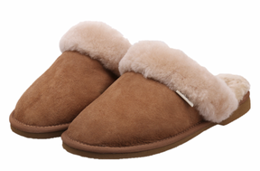 Womens Merino Wool Sheepskin Slippers - Chestnut (100% Australian Slip-On Scuffs for Winter)