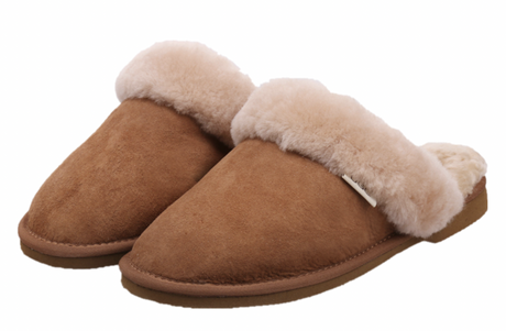 Womens Sheepskin Scuff Slippers Australian Merino Moccasin Warm UGG in Chestnut