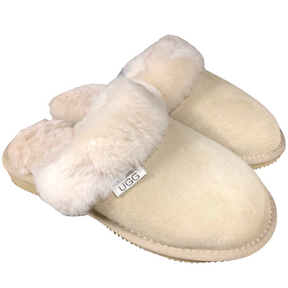 Womens Merino Wool Sheepskin Slippers - Sand (100% Australian Slip-On Scuffs for Winter)