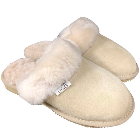 100% Australian Merino Sheepskin Scuffs Moccasins Slippers Winter Slip On UGG - Womens - Chestnut