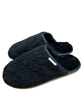 100% Australian Sheepskin Merino Wool Boucle Slippers - Black (Curly Slip-On Scuffs)
