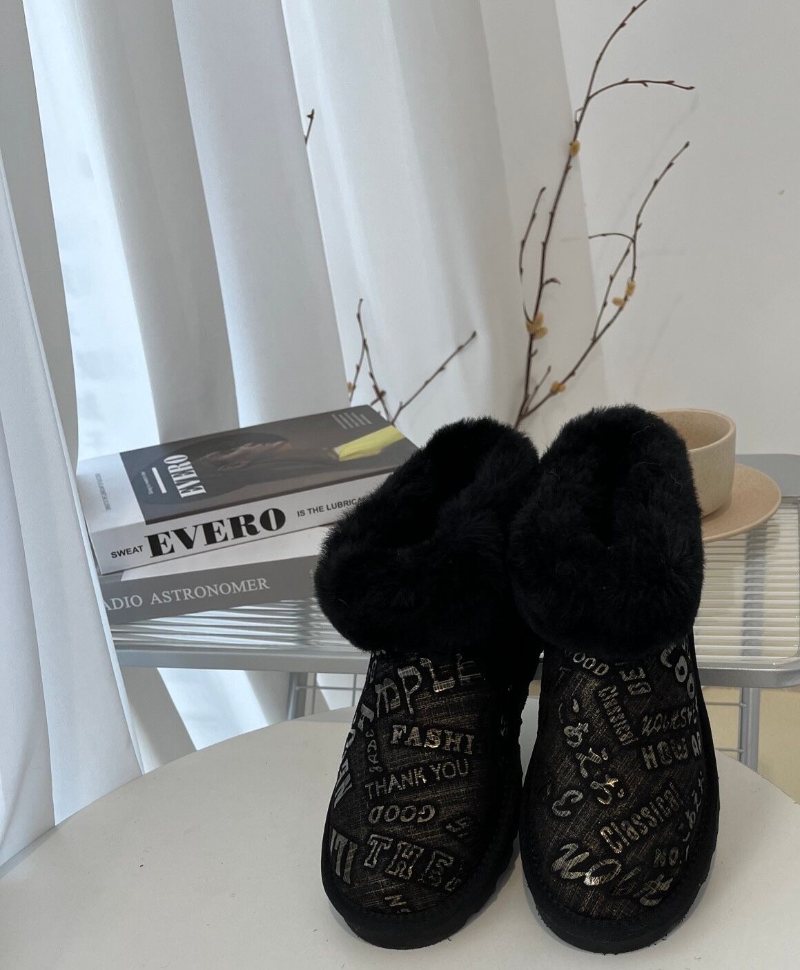 Womens Australian Sheepskin Wool Fur Mini UGG Ankle Boots in Black