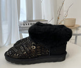 Womens Australian Sheepskin Wool Fur Mini UGG Ankle Boots in Black