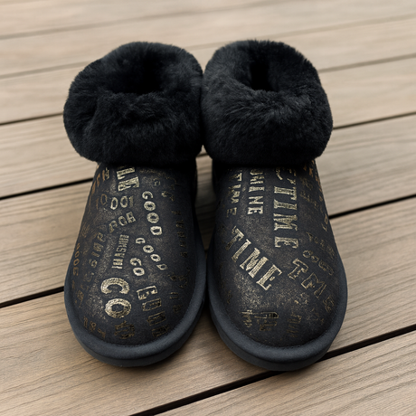 Womens Australian Sheepskin Wool Fur Mini UGG Ankle Boots in Gold Black