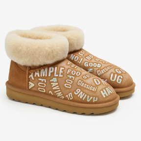 Womens Sheepskin Wool Fur Mini UGG Ankle Boots - Metallic Chestnut