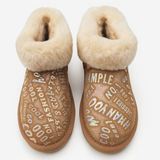 Womens Sheepskin Wool Fur Mini UGG Ankle Boots - Metallic Chestnut