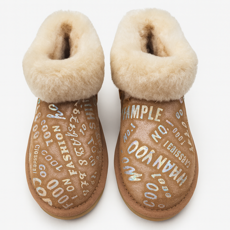 Womens Sheepskin Wool Fur Mini UGG Ankle Boots - Metallic Chestnut