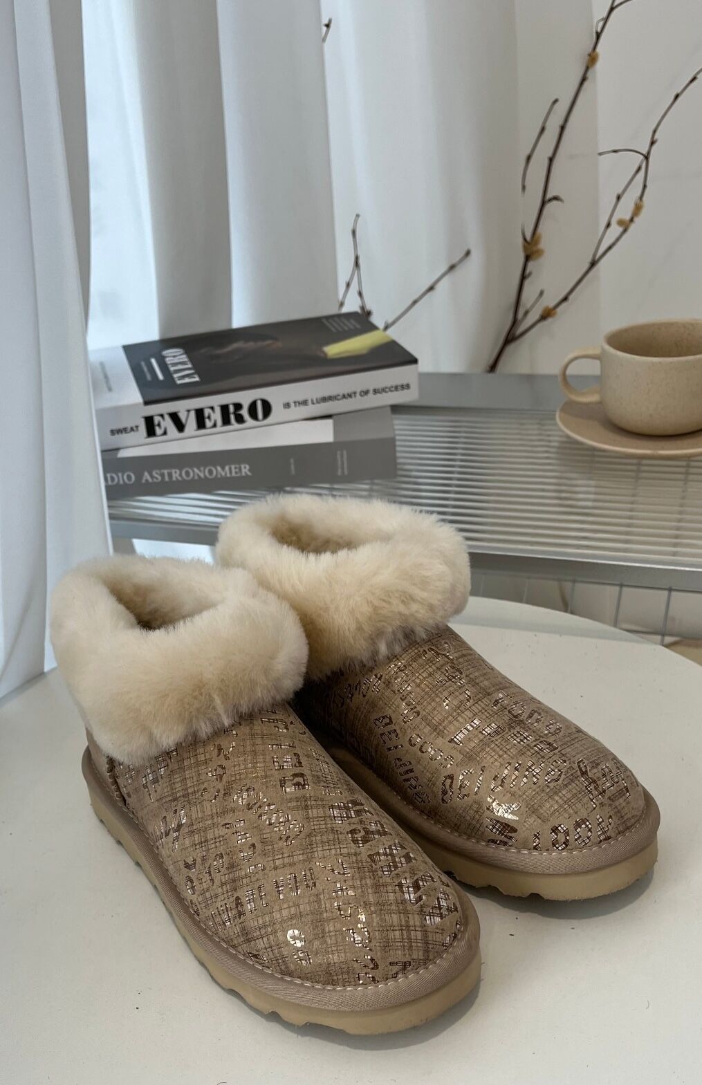 Womens Australian Sheepskin Wool Fur Mini UGG Ankle Boots in Sand