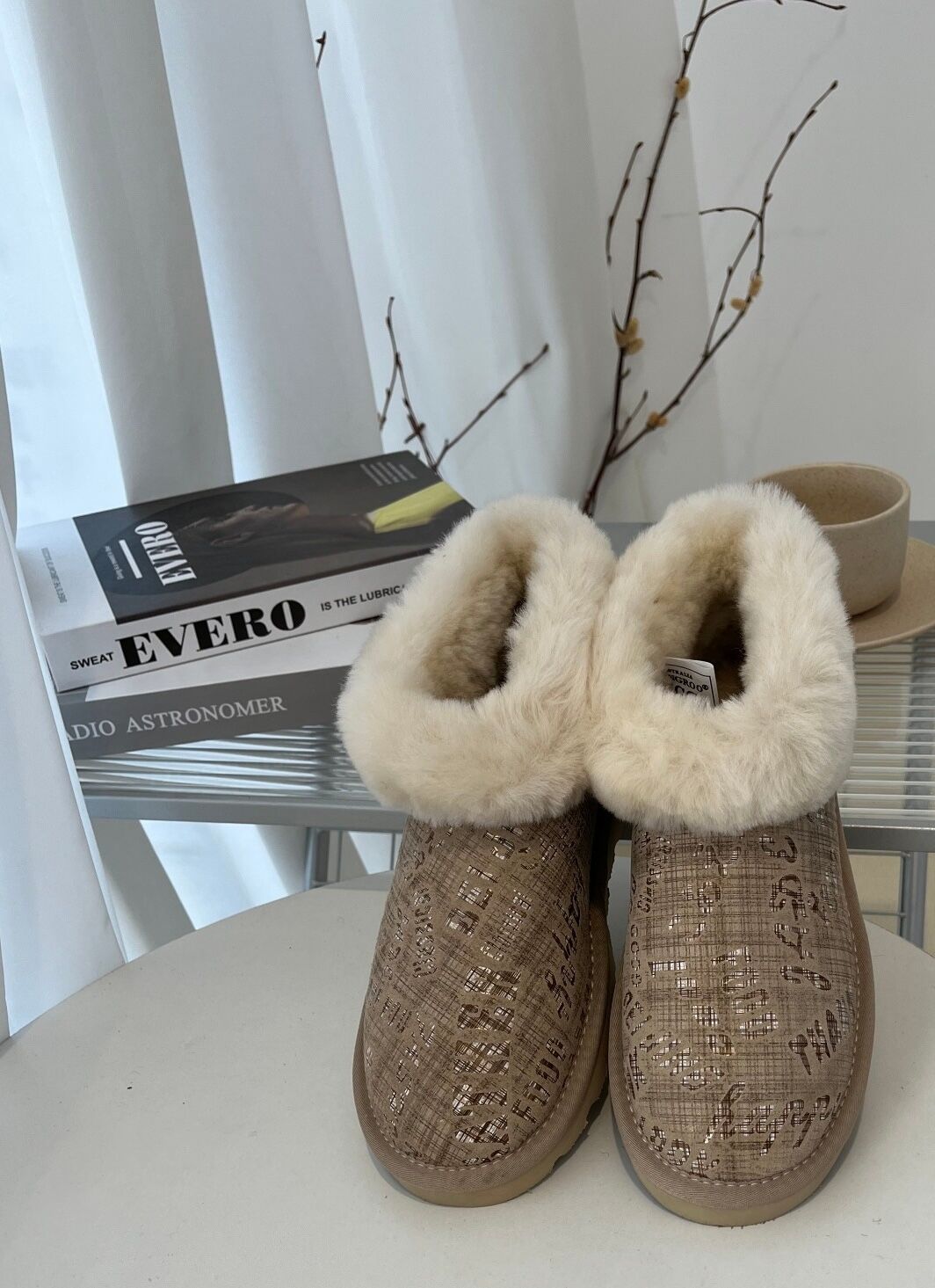 Womens Australian Sheepskin Wool Fur Mini UGG Ankle Boots in Sand