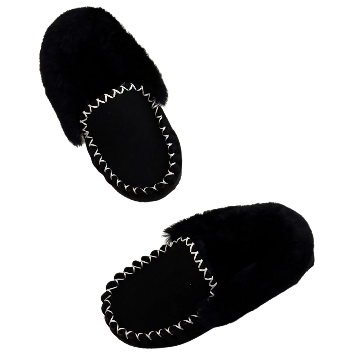 100% Australian Merino Sheepskin Black Moccasins (Casual Winter UGG Slippers)