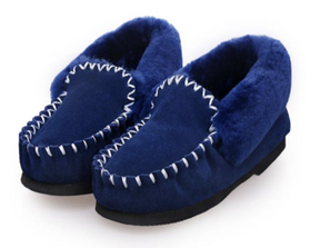 100% Australian Merino Sheepskin Moccasins Slippers Winter Casual Genuine Slip On UGG - Blue