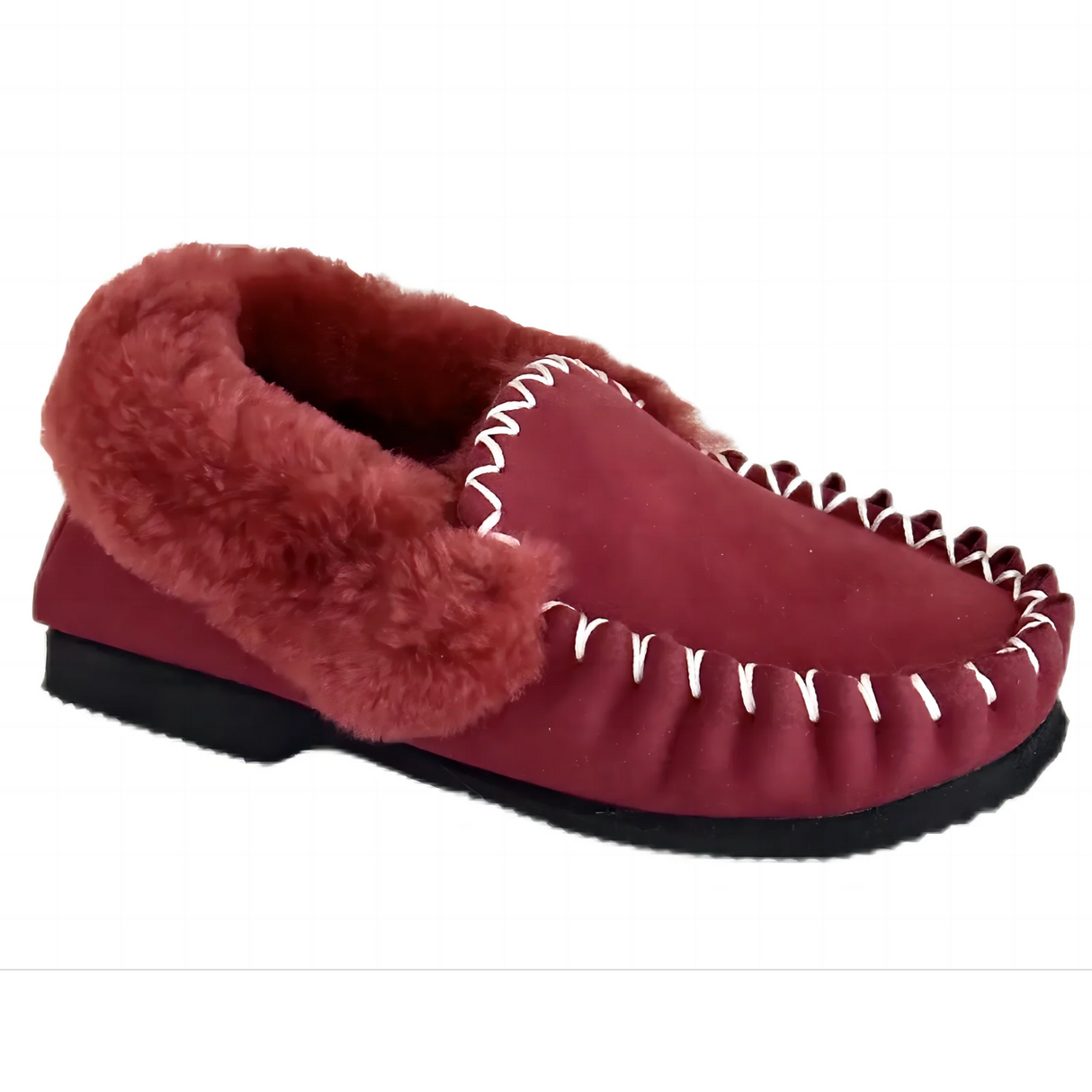 100% Australian Merino Sheepskin Burgundy Red Moccasins (Casual Winter UGG Slippers)