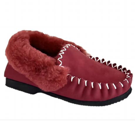 100% Australian Merino Sheepskin Burgundy Red Moccasins (Casual Winter UGG Slippers)