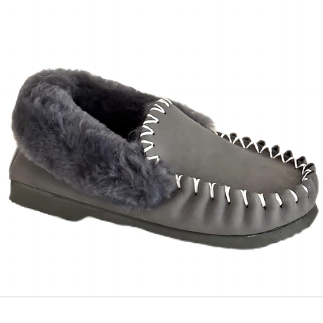 100% Australian Merino Sheepskin Grey Moccasins (Casual Winter UGG Slippers)