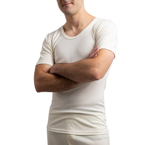 Mens Merino Wool Blend Short Sleeve Thermal Top Underwear Thermals Base Layer - Natural