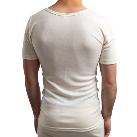 Mens Merino Wool Blend Short Sleeve Thermal Top Underwear Thermals Base Layer - Natural