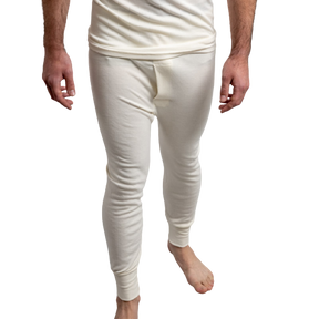 Mens Merino Wool Blend Long John White Thermal Pants - Warm Base Layer Underwear