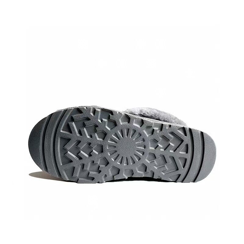 Womens 100% Australian Sheepskin Merino Wool Platform Closed Slippers - Grey