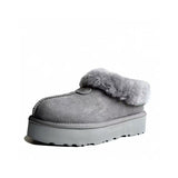 Womens 100% Australian Sheepskin Merino Wool Platform Closed Slippers - Grey