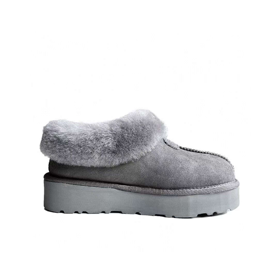Womens 100% Australian Sheepskin Merino Wool Platform Closed Slippers - Grey