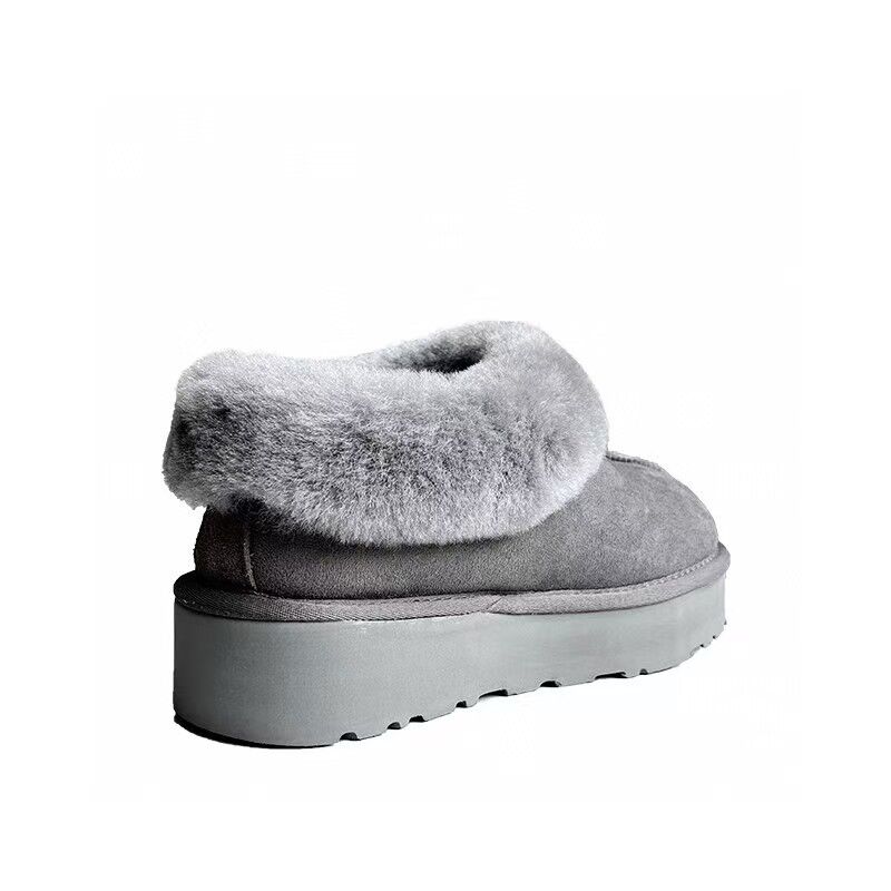 Womens 100% Australian Sheepskin Merino Wool Platform Closed Slippers - Grey