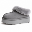 Womens 100% Australian Sheepskin Merino Wool Platform Closed Slippers - Grey