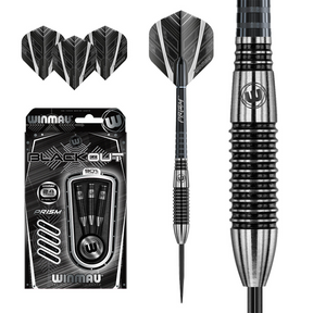 Winmau Blackout 90% Tungsten Steel Tip Darts in Bomb Barrel 24 Grams