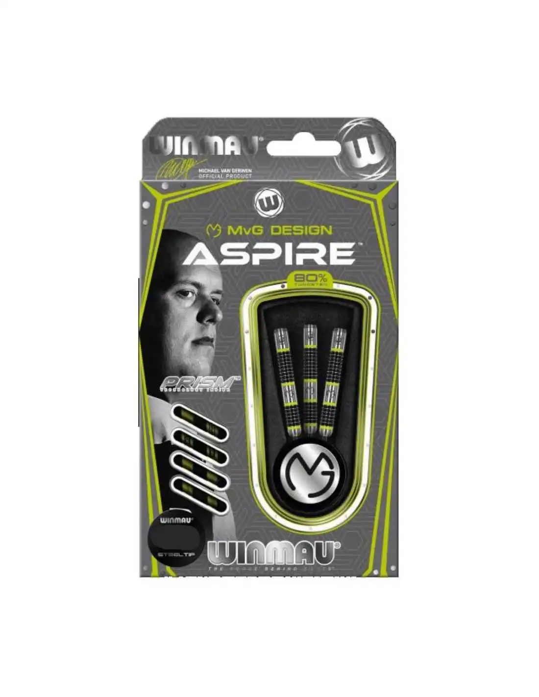 Winmau MVG Aspire Steel Tip Darts 80% Tungsten 21g Michael Van Gerwen 