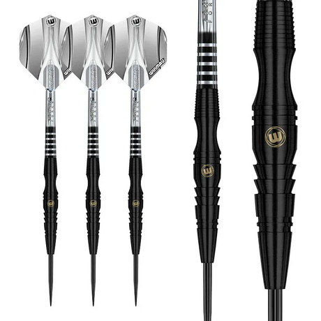 Winmau 90% Tungsten Sniper Black Steel Tip Darts 22g Natural Finish Match Weighted