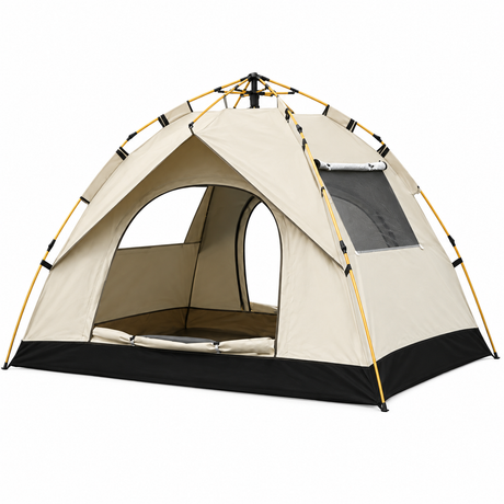 Tasman Quick-Open 4 Person Camping Tent - Earth Yellow (2 Doors & 2 Windows for Hiking/Festivals)