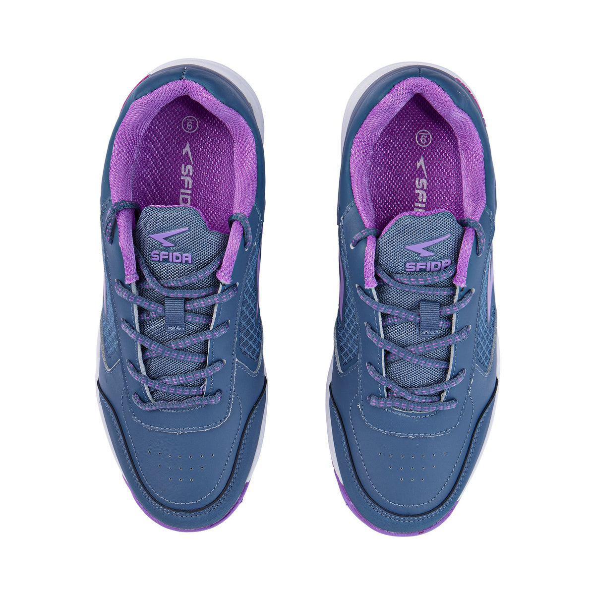 Sfida Defend Girls Netball Shoes - Steel/Purple (Kids Court Trainers)