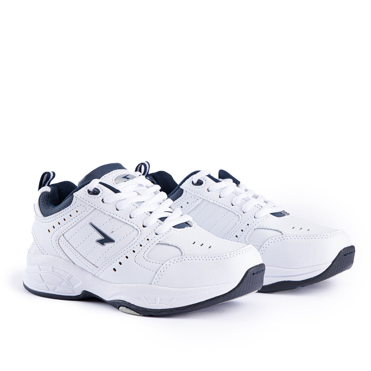 Sfida Defy Junior Kids Leather Lace Up Sneakers - White/Navy (Cross Trainer Shoes)